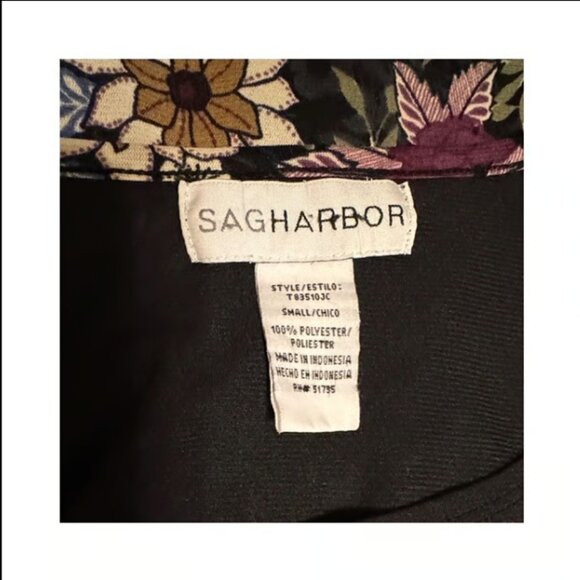 Sag Harbor MSRP $85 Black Floral Blouse Short Sleeve Top Purple Yellow Small - Picture 5 of 9